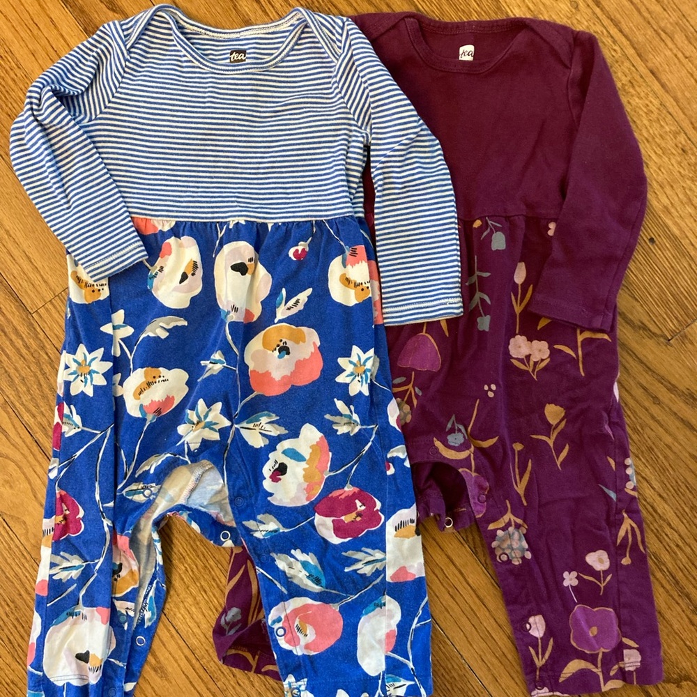 Tea Collection long sleeve romper set, 9-12mo